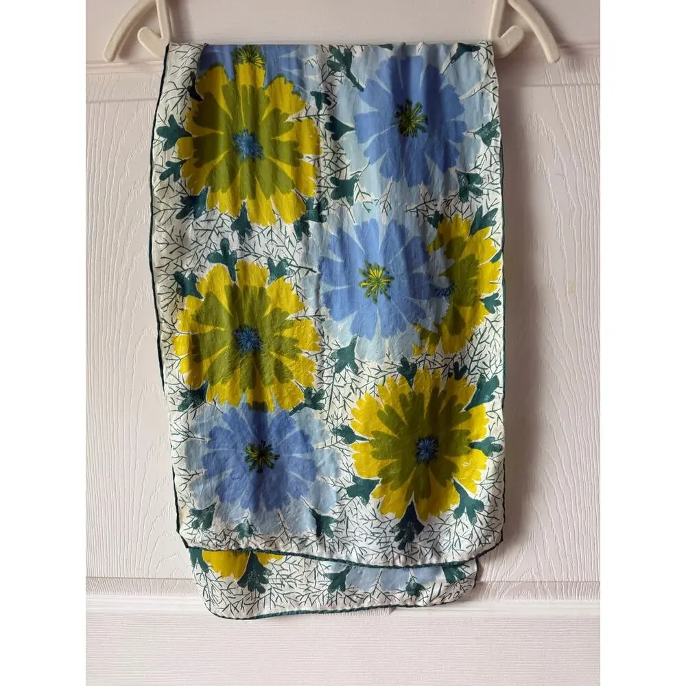 Vintage 1970s Vera Neumann Floral Silk Scarf 14” x 44” Mod‎ Cottagecore Bridal